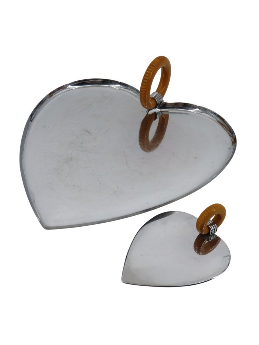 Chase Chrome Heart Set Chrome Cake Server Tray Bakelite Handles Art Deco Retro